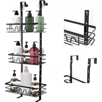 Závěsná sprchová police LOFT černá kovová 3úrovňová montáž na lepidlo