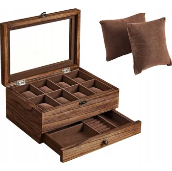 Šperkovnice POUZDRO NA ZEGARKI BIŻUTERIĘ ŠPERKOVNICE DREWNIANA ORGANIZÉR HNĚDÁ ŠUPLÍK x8