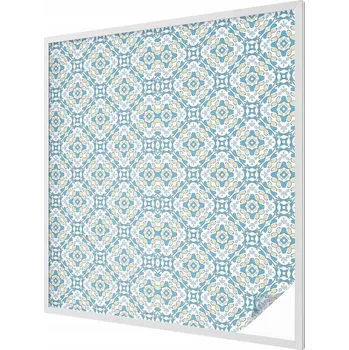 Okenní dekorace Samolepicí Mléčná fólie na okno s modrými ornamenty 100x100 cm