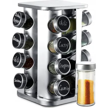 Obraz REGAŁ NA PRZYPRAWY OBROTOWY 360° STOJAK METAL KARUSEL + 16 SKLENIC DÁREK