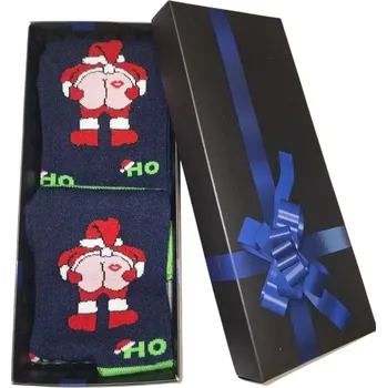 Dámské punčochy Ponožky v krabičce On a Ona Crazy Santa ( 2 páry ) - tmavě modrá