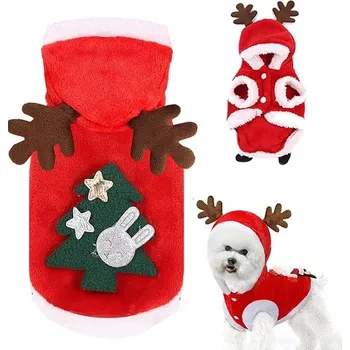 Obleček pro psa Vánoční kostým soba pro psa nebo kočku Teplá Mikina s plyšovými rohy, velikost M