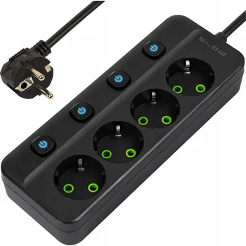 Napájecí kabel PRODLUŽOVACÍ KABEL ZÁSUVKOVÁ LIŠTA VYPÍNAČ 4 ZÁSUVKY 3 m UZEMNĚNÍ ČERNÝ