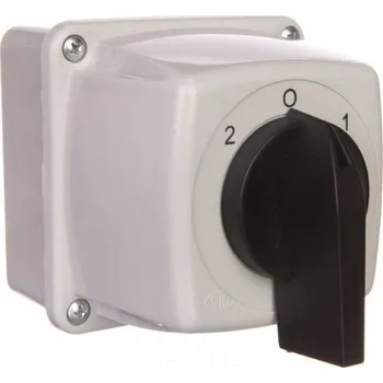 vypínač Vačkový přepínač 2-0-1 3P 25A v pouzdře IP65 Oblouk