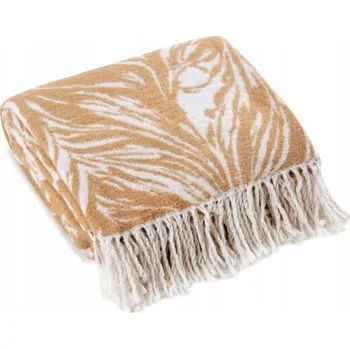 deka BÍLÁ DEKA BAVLNA A AKRYL S BÉŽOVÝM VZOREM 150x200