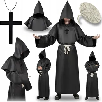 Karnevalový kostým MNICH HALLOWEEN KOSTÝM KNĚZ COSPLAY HABIT PLÁŠŤ + DOPLŇKY