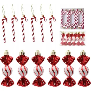 Vánoční dekorace CUKROVÉ HŮLKY VÁNOČNÍ BAŇKY BONBÓNY NA VÁNOČNÍ STROMEČEK SADA 18 KUSŮ