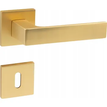 Dveřní kování Klíčová sada dveřní kliky KWADRO zlatá saténová + rozety na klíč SLIM PREMIUM