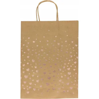 Obraz Papírové tašky 33x10x24 růžové srdce Kraft (5 kusů)