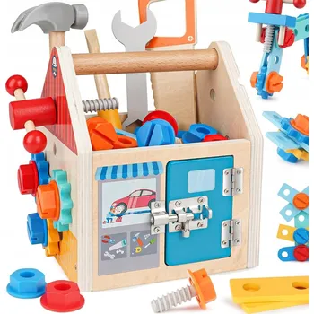 Dřevěná hračka DŘEVĚNÁ SADA NÁŘADÍ PRO DĚTI A VZDĚLÁVACÍ HRAČKA KUFŘÍK 3+