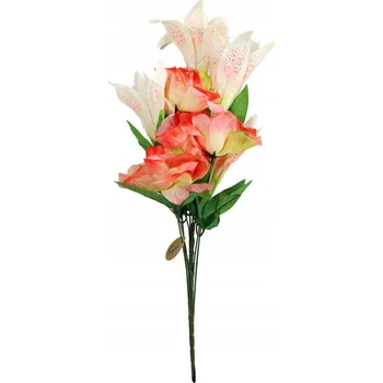 umělá květina KYTICE 9 LILIÍ S RŮŽÍ LOSOSOVÉ BARVY