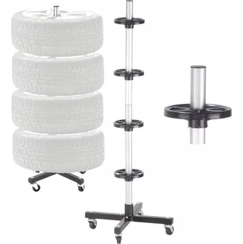 Uskladnění pneumatiky STOJAN NA PNEUMATIKY KOLA DISKY REGÁL VERTIKÁLNÍ PRO 4 PNEUMATIKY S KOLEČKY SilverTools