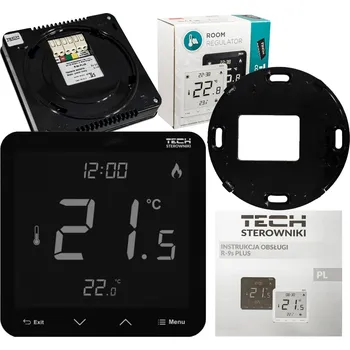 Termostat DRÁTOVÝ POKOJOVÝ TERMOSTAT DVOUSTAVOVÝ ČERNÝ R-9S PLUS TECH