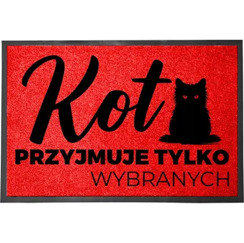 Rohožka VCHODOVÁ ROHOŽKA ČERVENÁ 40X60CM KE DVEŘÍM S HUMOREM | KOČKA VÍTÁ
