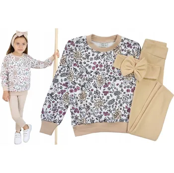 Dívčí oblečení Dívčí souprava: MIKINA s květinami, legíny s proužky, béžová, velikost 3/4 J153Z