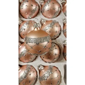 Vánoční ozdoba Sada vánočních ozdob s brokátovými ozdobami - šampaňské - 12 kusů