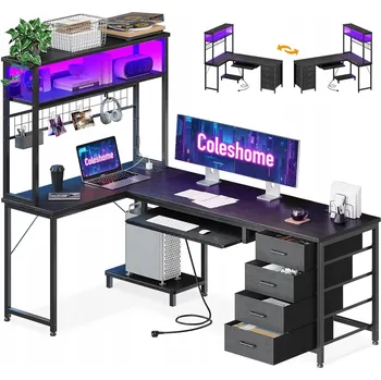 Počítačový stůl HERNÍ A ŠKOLNÍ STŮL S LED OSVĚTLENÍM 149,5X100 CM ZÁSUVKY ČERNÝ