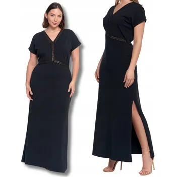 Dámské šaty Dámské maxi ŠATY Elegantní výstřih do V s rozparkem a krajkou MORAJ XXL