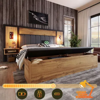 Postel Manželská postel kovová Arhatreya 180x200 cm dub