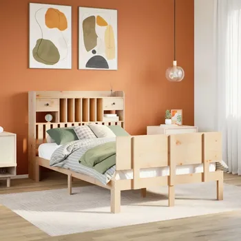 Ložnice vidaXL Postel s knihovnou bez matrace 135x190 cm masivní borovice [3322682] Barva: Přírodní