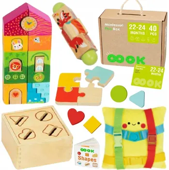 Dřevěná hračka BOX KRABIČKA XXL MONTRSSORI VZDĚLÁVACÍ 7v1 SENZORICKÁ 22-24 měsíců TOOKY TOY