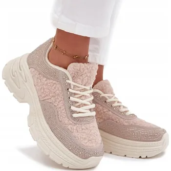 Dámské tenisky DÁMSKÉ TENISKY S KOŽÍŠKEM TYPU BERÁNEK MASIVNÍ PLATFORMA SVĚTLE BÉŽOVÁ 38