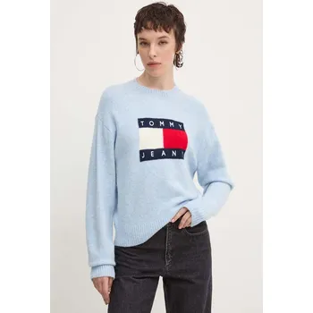 Dámský svetr Svetr z vlněné směsi Tommy Jeans dámský, modrá barva, lehký, DW0DW18681 05X, vel. L