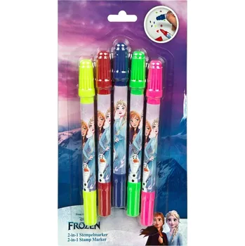 Dětské razítko Sada razítek 2v1 LEDOVÉ KRÁLOVSTVÍ Fixy 5 ks