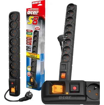 Napájecí kabel Prodlužovací kabel Acar 3 m, přepěťová Prodlužovací Kabel , 8 zásuvek ks černý