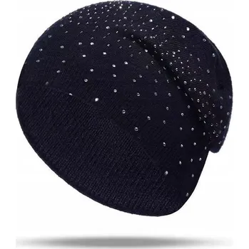 Čepice Tmavě modrá ČEPICE zirkony zimní podzimní čepice BEANIE, elegantní