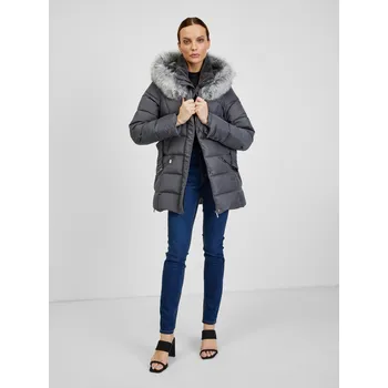 Tmavě šedá dámská prošívaná zimní bunda s páskem ORSAY