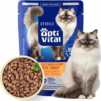 Krmivo pro kočku MOKRÉ KRMIVO PRO KOČKY STERILIZOVANÉ OPTIVITAL – KOUSKY KRŮTY V OMÁČCE 85 G