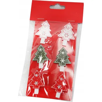 Vánoční dekorace Sada 6 kolíčků s vánočními stromky, vánoční dekorace