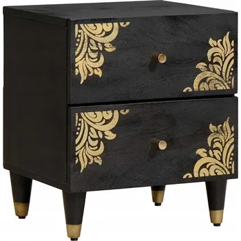 Noční stolek Noční skříňka Černá 40 x 33 x 46 cm Masivní mangové dřevo