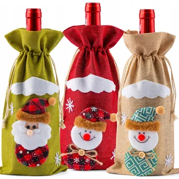 Vánoční dekorace 3X TAŠKA NA LAHVE VÁNOČNÍ DÁREK VÁNOČNÍ Mikuláš 3 kusy