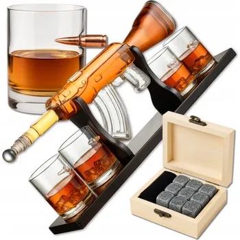 Sklenice Sada na whisky, karafa Kalašnikov , puška AK-47, pistole, 4 Sklenice , kostky