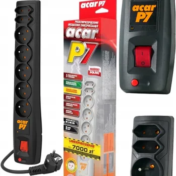 Elektrická zásuvka Zásuvková lišta Acar P7 7 zásuvek 3 m černý