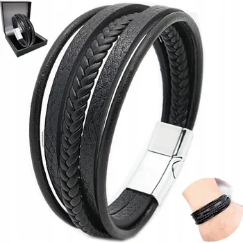 Náramek PÁNSKÝ NÁRAMEK SKÓRZANA SREBRNA GRUBA JAKO DÁREK + DÁREK