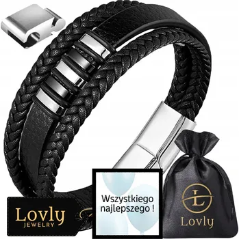 Náramek KOŽENÝ PÁNSKÝ NÁRAMEK ELEGANTNÍ NEREZOVÁ OCEL 316L ČERNÝ PREMIUM