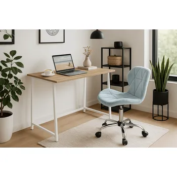 Kancelářská sestava Set do pracovny ZARIMO stůl 80x40 cm bílý + křeslo AVOLA VELVET světle modré