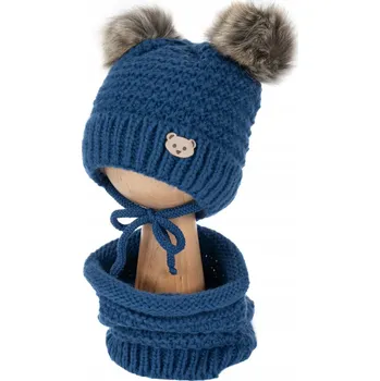 Čepice Dětská/kojenecká zimní souprava ČEPICE + NÁKRČNÍK safírová, velikost 44 - 46 cm