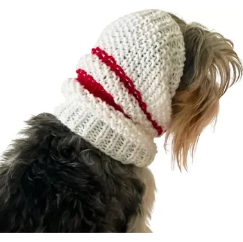 Obleček pro psa Bílý pletený nákrčník s barevným pruhem – Monťásek (Oblečky pro psy)