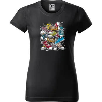 Dámské tričko damske-levne-bavlnene-tricko-digitalni-potisk-kopa-tenisek Velikost dámská trička Basic: XL šířka 56, délka 67, Odstín dámské tričko Basic: Grafitové