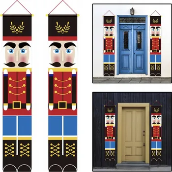 Vánoční dekorace 2 KUSŮ VÁNOČNÍ LOUSKÁČEK VLÁJKOVÝ BANNER NA DVEŘE VÁNOČNÍ DEKORACE