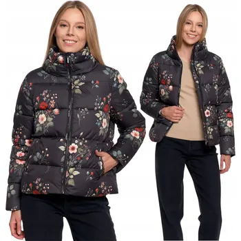 DÁMSKÁ PROŠÍVANÁ KRÁTKÁ BUNDA S KVĚTINOVÝM VZOREM MORAJ S VYSOKÝM LÍMCEM TEPLÁ XXL