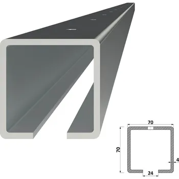 C profil samonosné brány W39/70Zn, předvrtané otvory, délka 4 m - ocelový nosný vodící profil zinkovaný, kolejnice posuvné nesené brány, rozměr 70 x 70 x 4 mm, prodej v délkách 2, 3, 4, 6 a 7 m