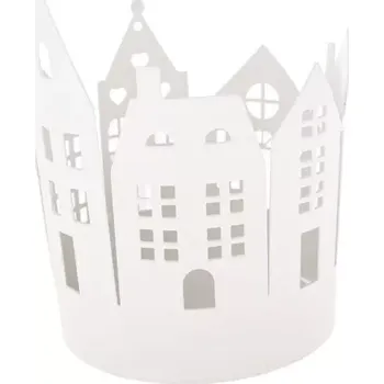 Svícen Kovový svícen domky bílý