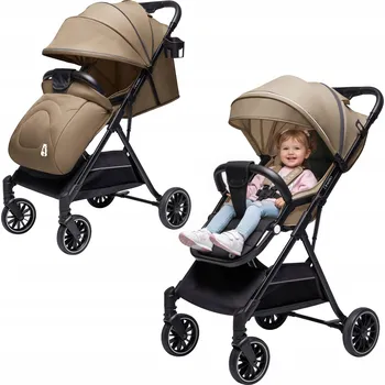 Kočárek DĚTSKÝ KOČÁREK AURORA SPORTOVNÍ DO 22 kg SKLÁDACÍ VELKÝ AUTOMATICKÝ BÉŽOVÝ