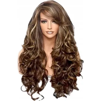 Paruka PARUKA TMAVĚ HNĚDÁ DLOUHÁ VLNITÁ KUDRNATÁ NA SÍŤCE W78