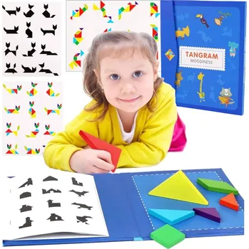 Dřevěná hračka Tangram Dřevěná Skládačka Stavebnice Magnetická Montessori knížka EDU